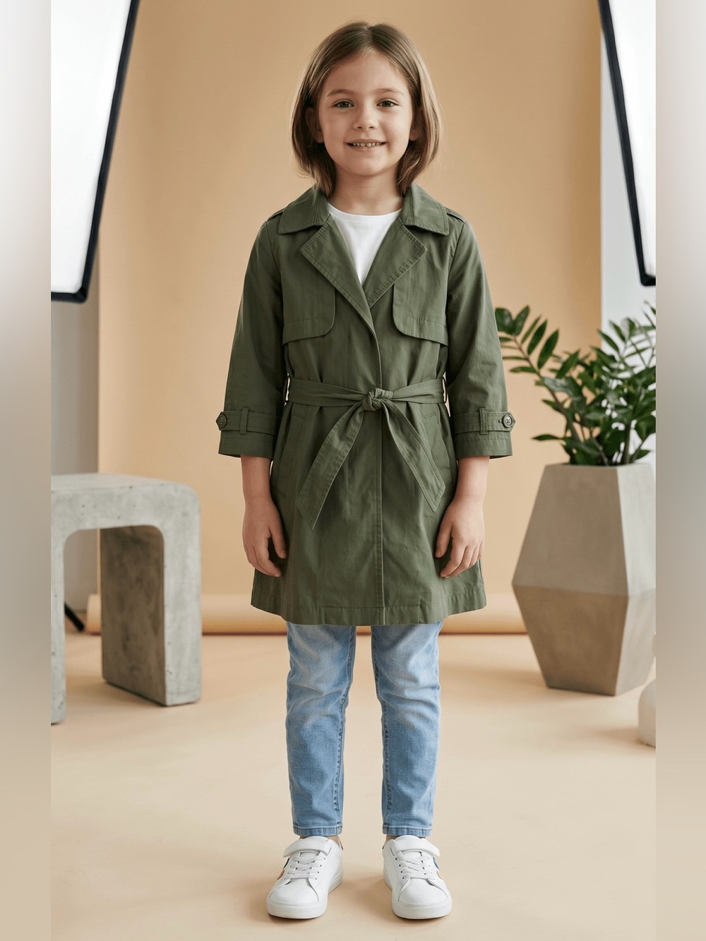6Y. Zara Kids Army Green Belted Trench Coat